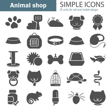 Veterinary shop simple icons set for web and mobile design