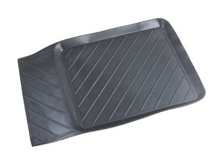 Black rubber car mats isolated on a white background.