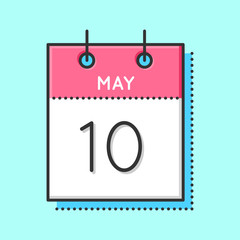 May Calendar Icon. Flat and thin line vector illustration. Spring calendar sheet on light blue background. May 10th.