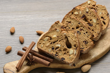 Biscotti with nuts and cranberries. Selective focus