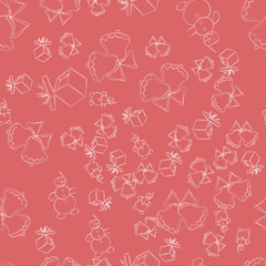 Christmas symbolic doodle, seamless vector pattern on pink background.