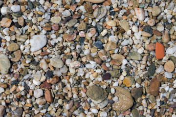 Multicolored colorful sea pebbles, natural background, texture
