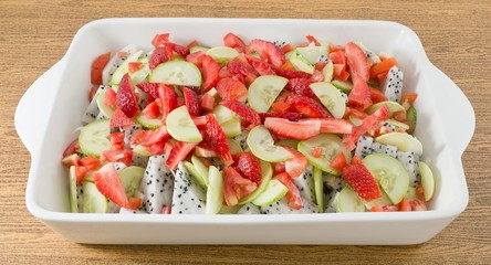 White Porcelain Tray with Fresh Fruits Salad