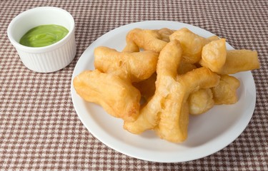 Delicious Deep Fried Doughstick with Pandan Custard Dip