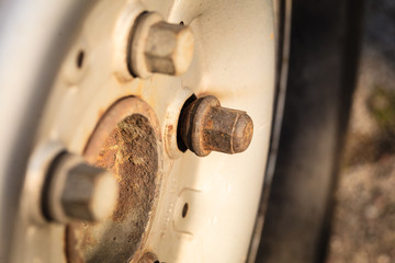 Detailed closeup of rim wheel screw