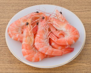 Cooked Prawns or Tiger Shrimps in White Plate