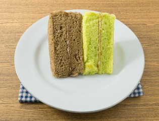 Delicious Pandan and Coffee Chiffon Cake on A Dish