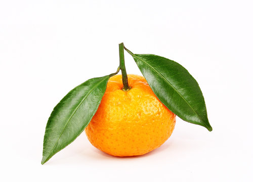 fresh mandarine with slice and leaf isolated white background