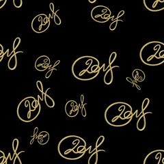 New 2018 year golden lettering number figures isolated on black seamless pattern background. 3D illustration