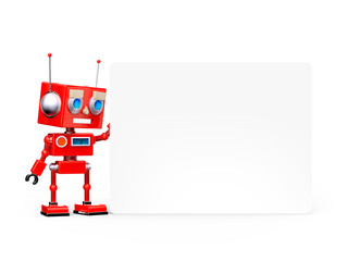 red retro robot with blank board