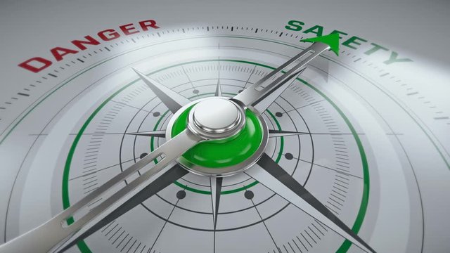 From danger to safety, compass arrow changing direction, business concept. A change for the better