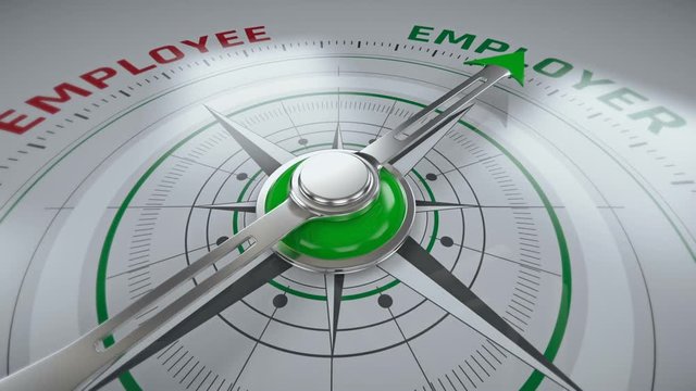 From employee to employer, compass arrow changing direction, business concept. A change for the better