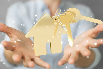 Businesswoman eco house concept 3D rendering