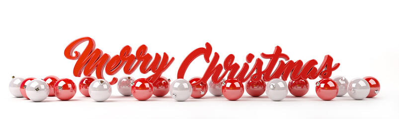 Merry christmas greetings and baubles lined up 3D rendering