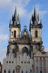 Fototapeta na wymiar Gothic Tyn Cathedral with twin towers in Prague