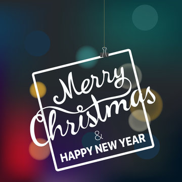 Merry christmas and happy new year greeting card. Vector illustration with bokeh effect