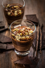 Layered chocolate dessert in a glass