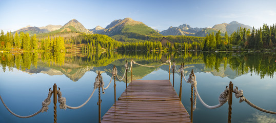 high resolution panorama of a mountain lake in the Tatra Mountains, Strbske Pleso, Slovakia