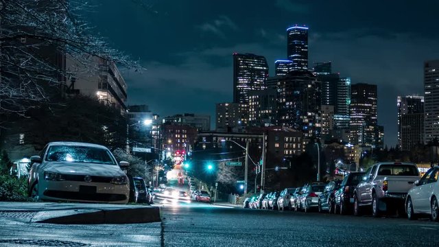 City Neighborhood Streets at Night Stop Motion Time-Lapse