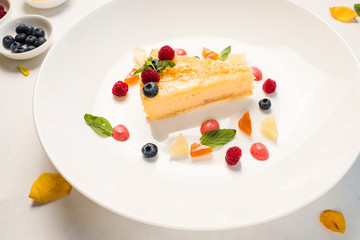 sweet delicious cheesecake recipe concept. food photography. confectionery art