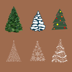 Christmas tree winter celebration design holiday new year snowflake star xmas fir pine vector illustration.