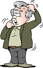 Cartoon Vector illustration of a old man there is thinking