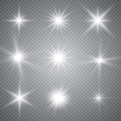 Glowing lights effect, flare, explosion and stars. Special effect isolated on transparent background.