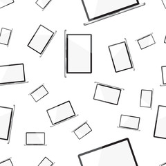 Laptop computer seamless pattern background. Business flat vector illustration. Realistic device sign symbol pattern.