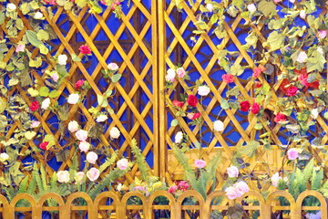 background wooden lattice for plants lozenge, wooden grate diamond-shaped quadrangle