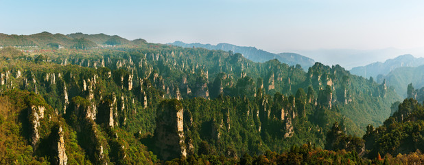 Zhangjiajie Forest Park. Gigantic pillar mountains rising from the canyon. Hunan province, China