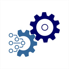 Technology Icon. Gear and Electronic. Digital Factory Symbol. Flat Pictogram.