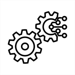 Technology Icon. Gear and Electronic. Digital Factory Symbol. Flat Line Pictogram.