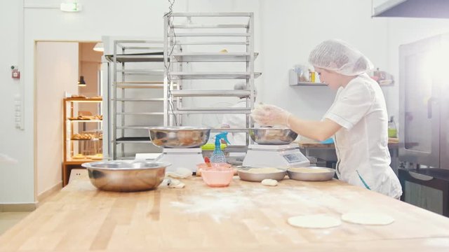 The employees women of the bakery work