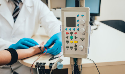 Patient nerves testing using electromyography. EMG