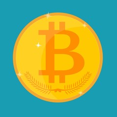 Bitcoin vector icon isolated on a background. Digital or virtual coin into one Bitcoin in flat style. Simple symbol cryptocurrency.