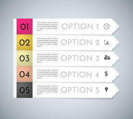 Obraz premium Infographics design vector and marketing icons can be used for workflow layout, diagram, annual report, web design. Business concept with 5 options, steps or processes. EPS