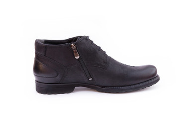 Black men's shoe. 
A black leather men's shoe isolated on white background