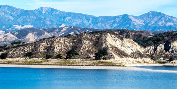 California's scenic Lake Cachuma with San Rafael Mountains in the distance