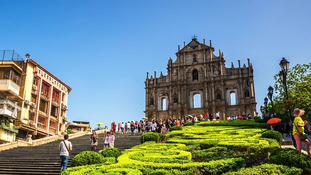 4K Timelapse of the Ruins of St. Paul's are the ruins of a 17th-century complex in Santo António, Macau, China. It is the Portuguese church which are well known in Macau.