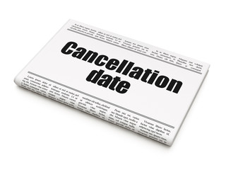 Time concept: newspaper headline Cancellation Date on White background, 3D rendering