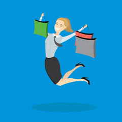 Fototapeta premium Happy Jumping woman with shopping bags