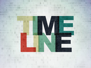 Timeline concept: Painted multicolor text Timeline on Digital Data Paper background