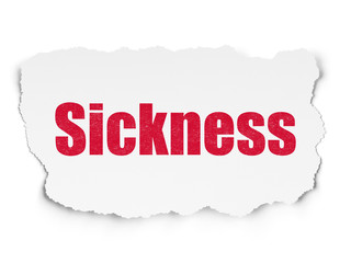 Healthcare concept: Painted red text Sickness on Torn Paper background with  Tag Cloud