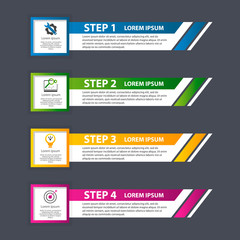 Vector illustration. An infographic template with 4 steps and an image of four rectangles and circles. Use for business presentations, education, web design. Place for text and icons