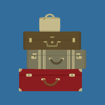 Four suitcases on a blue background. Vector illustration.