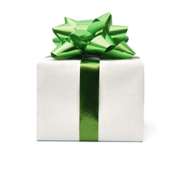 Gift box with ribbon end bow isolated on the white background, clipping path included. 