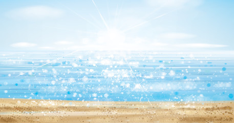 Naklejka premium Vector ocean with blue sky and sandy beach, blurred effect.