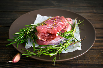 Meat on wooden table