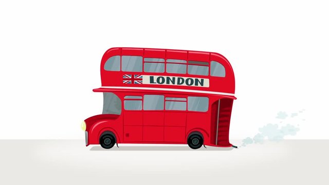 2D animation. Red London bus