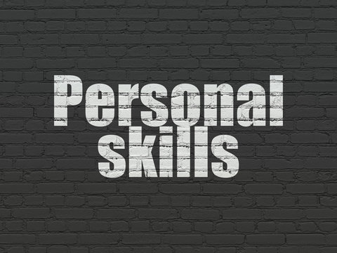 Education concept: Painted white text Personal Skills on Black Brick wall background